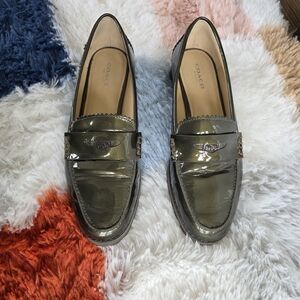 COACH Olive Patent Leather Penny Loafers - Women's